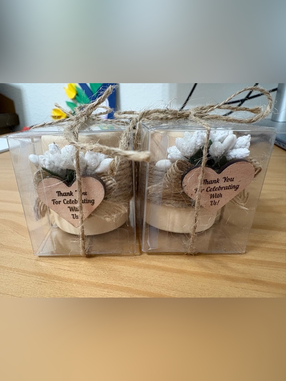 Rustic Twine-Wrapped Favor with White Accents Candles